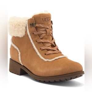 UGG Bodie Faux Fur Lace Bootie Chestnut Brown Suede Winter Boot NWT - size 8
